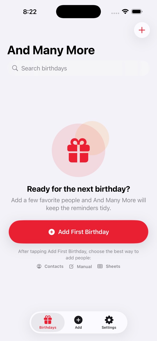 And Many More empty birthday list ready for a first entry