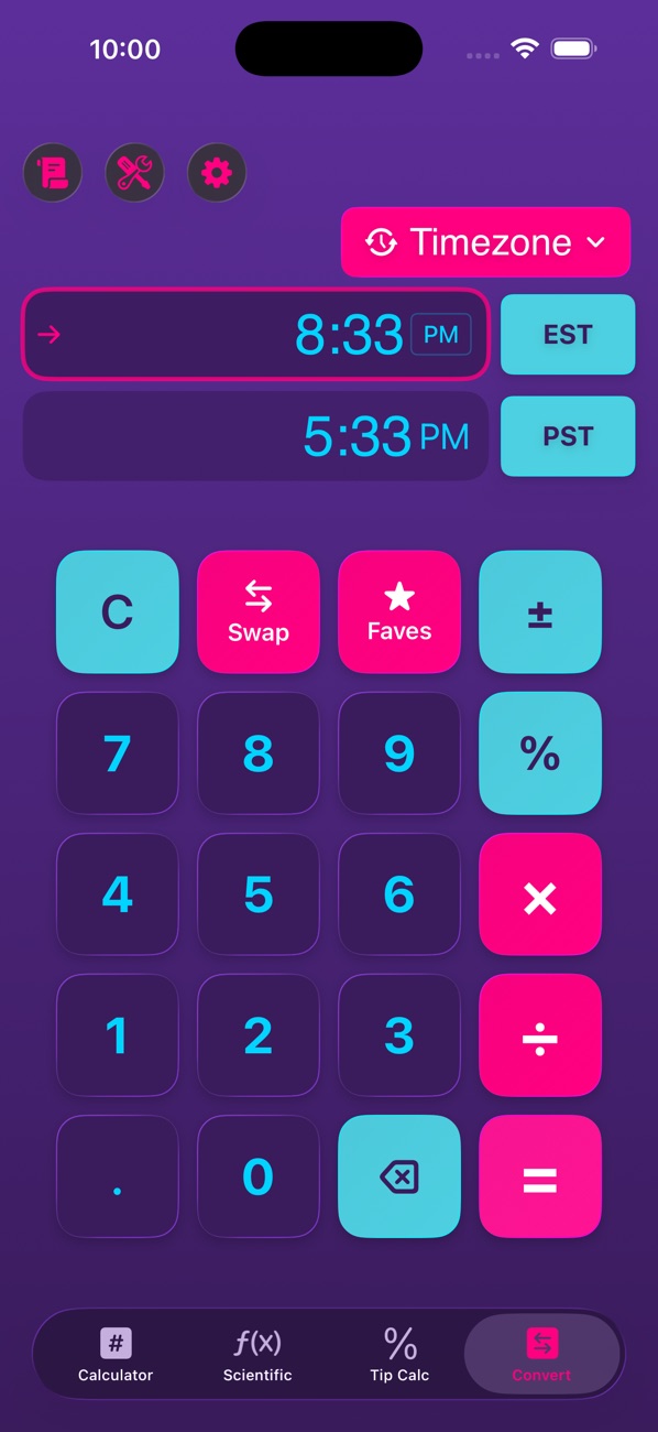 Mathintosh unit converter showing a time zone conversion