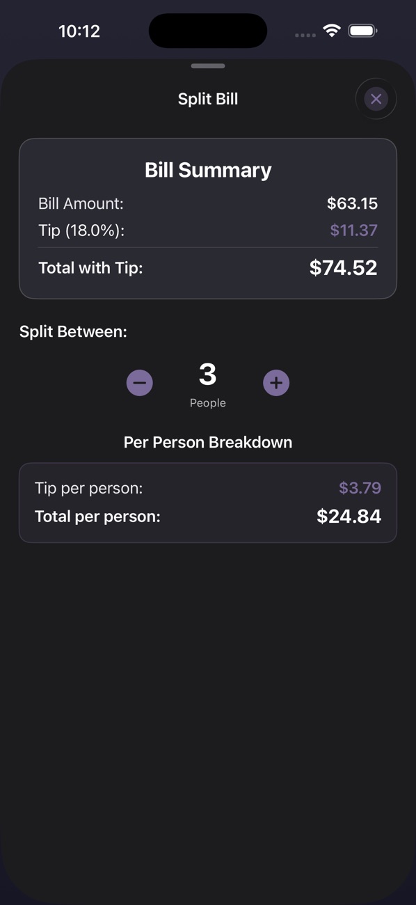 Mathintosh split bill summary with per-person totals