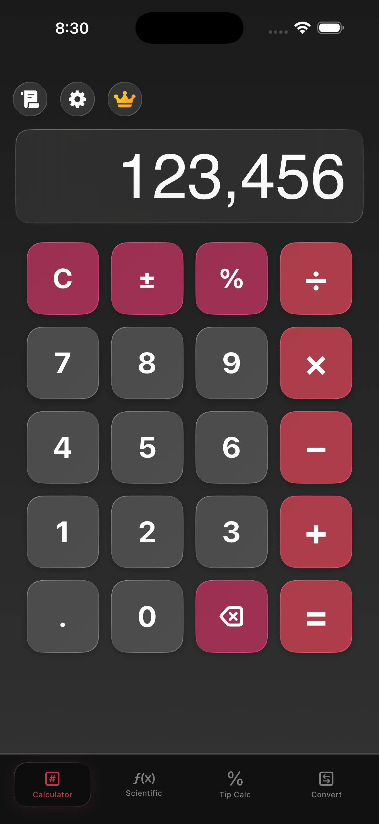 Mathintosh calculator showing basic arithmetic interface with retro design