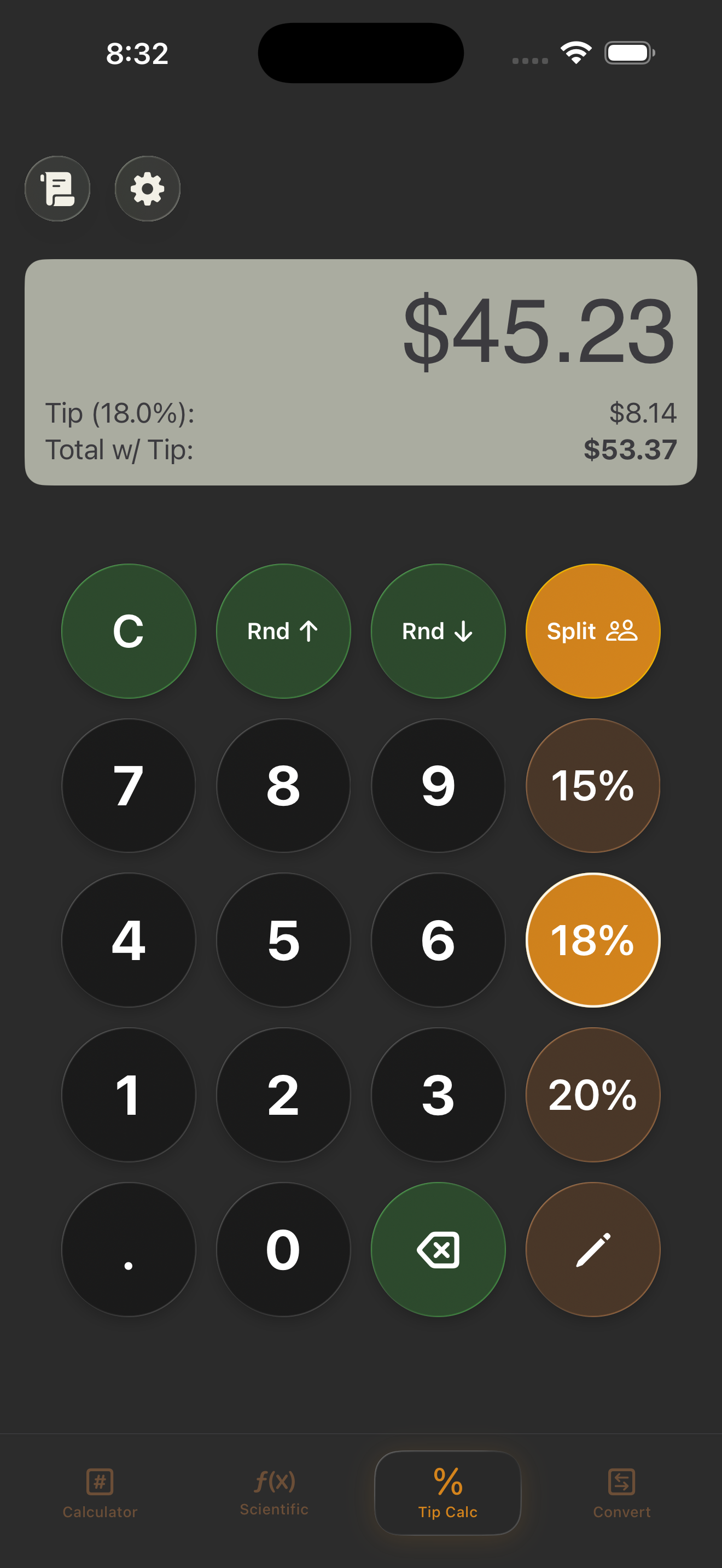 Mathintosh tip calculator interface