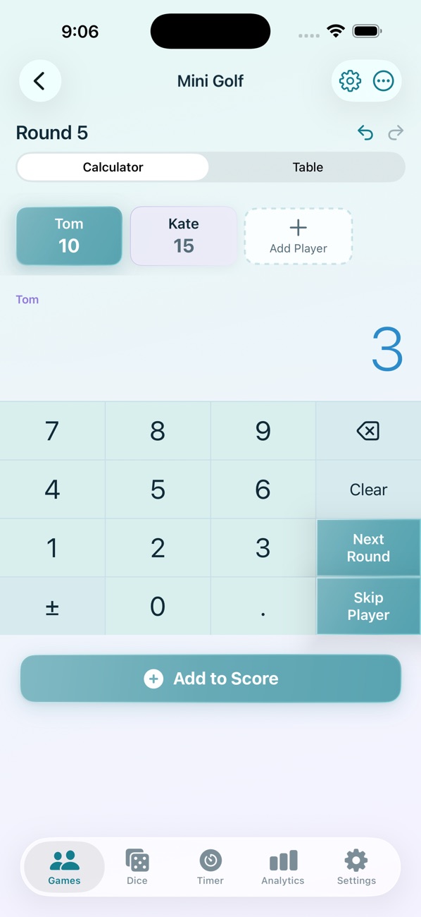 RoundsKeeper calculator view entering a round score